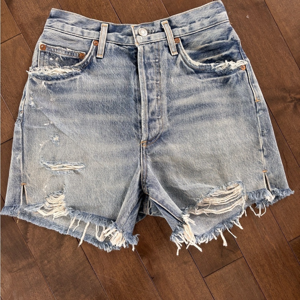 Agolde Blue Distressed Jean Shorts